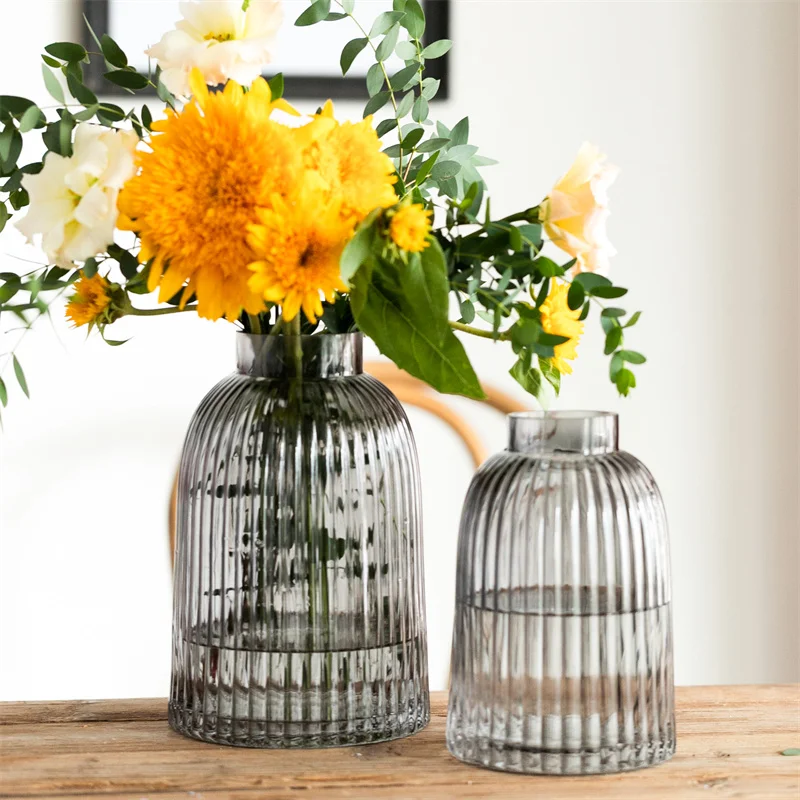 Glass Striped Vase Delicate Hydroponic Container Desktop Art Arrangement Room Dining Table