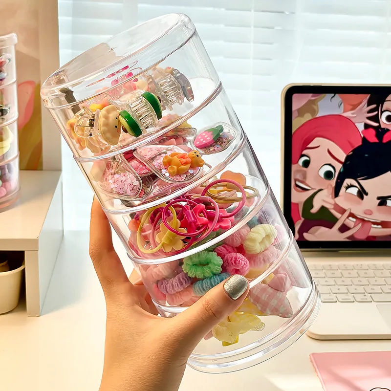 صندوق منظم لإكسسوارات الشعر من الأكريليك، أربطة شعر مرنة، دبابيس شعر للأطفال، حقيبة تخزين لأغطية الرأس، صندوق مجوهرات للأطفال