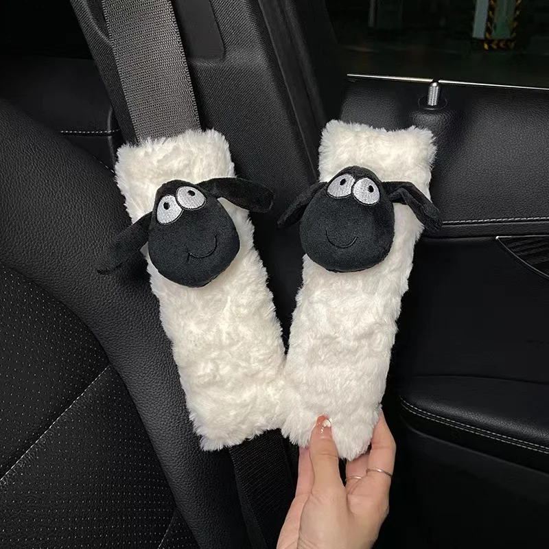 Soft Auto Seat Belt Cover Seatbelt Shoulder Pad Cushions Sheep Doll Safety Strap Cover 2 PCS Car Truck SUV Supplies for Adult