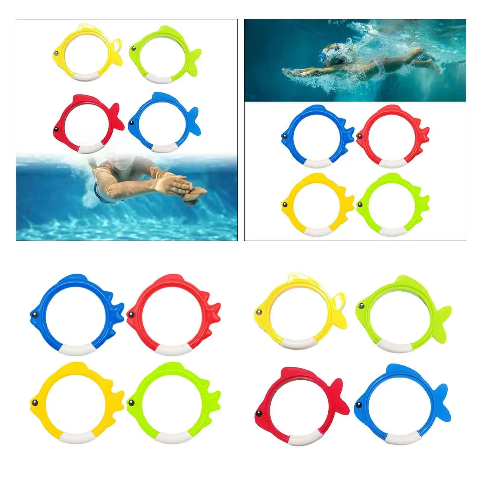 4x Diving Toys Swim Rings Underwater Swim Dive Rings Pool Diving Toys Swimming Pool Toys for Games Summer Water Sports Children