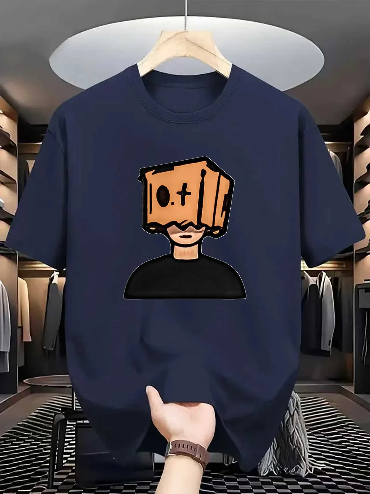 أحدث طراز للتخسيس الرجالي، مسامي، كاجوال مطبوع على طراز الرسوم المتحركة للتسوق بأكمام قصيرة #2