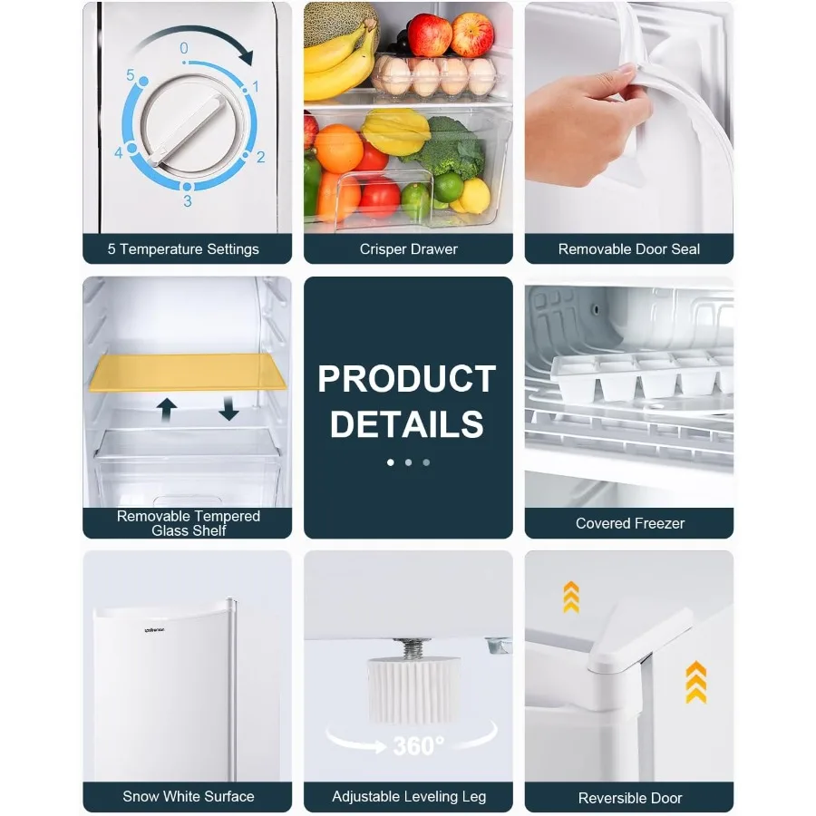 3.2 Cu.Ft Mini Fridge with Freezer Single Door Mini Fridge for Dorm Office Bedroom Adjustable Thermostat Compact Refrigerator w