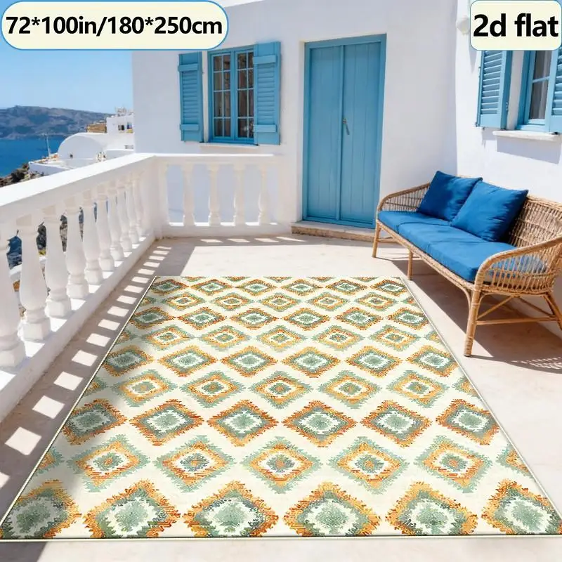 Bohemian Style Ikat Diamond Pattern Carpet, Vintage Soft Non-Slip Carpet, Home Decor Living Room Rug