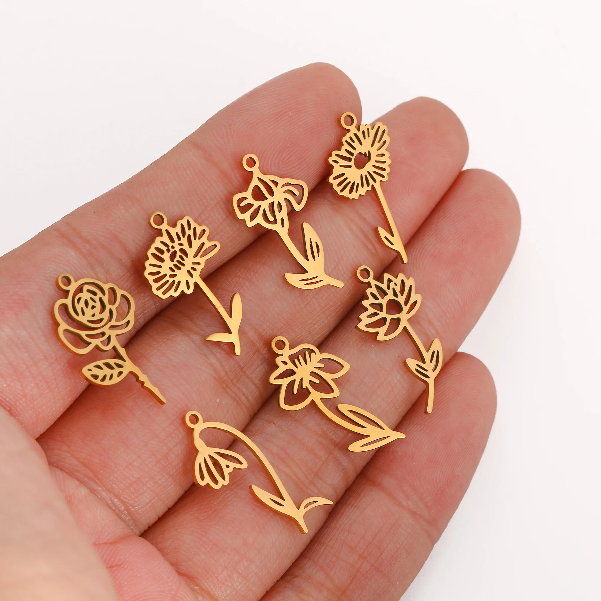 5PCS Edelstahl 12 Geburt Blume Charms Rose Anhänger Für Die Herstellung Von Halskette Armband Ohrringe DIY Schmuck Zubehör Großhandel – Detail 4