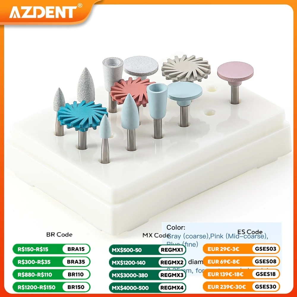 12 sztuk / pudełko Dental RA Rubber Resin Polishing Wheel AZDENT Composite Resin Grinding and Polishing Set Spiral Polishing Wheel Kit