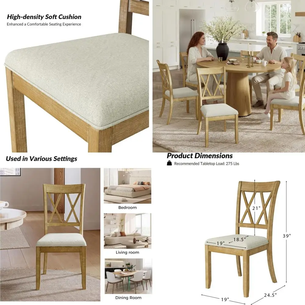 

Набор из 6 обеденных стульев из натурального дерева с мягкими сиденьями и спинками для использования на кухне или в ресторане.