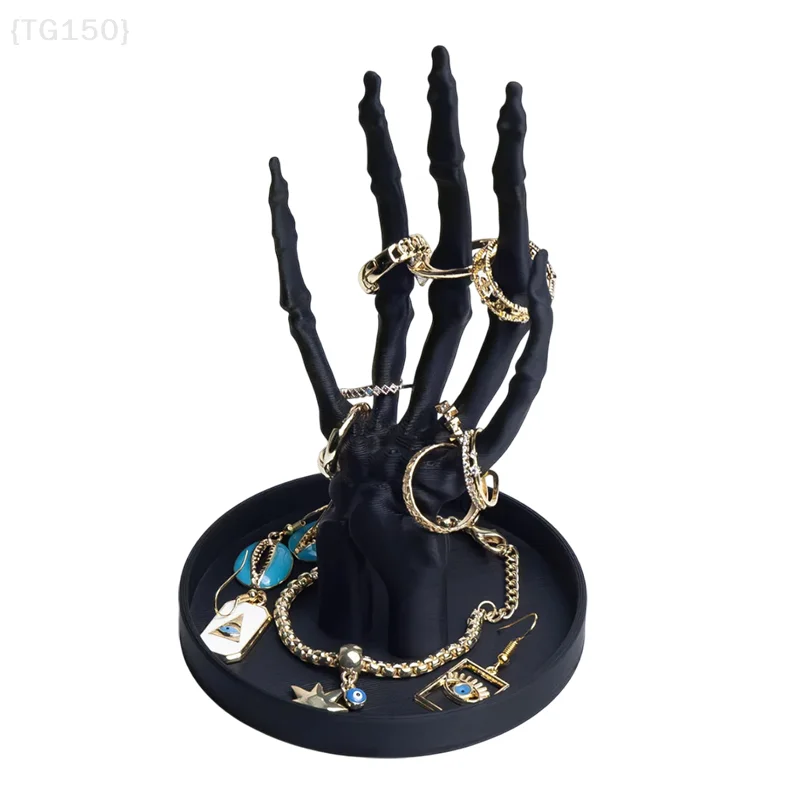 

1 Pcs Gothic Skeleton Hand Jewelry Stand - Black Plastic Necklace Earring Organizer For Retro Home Decor