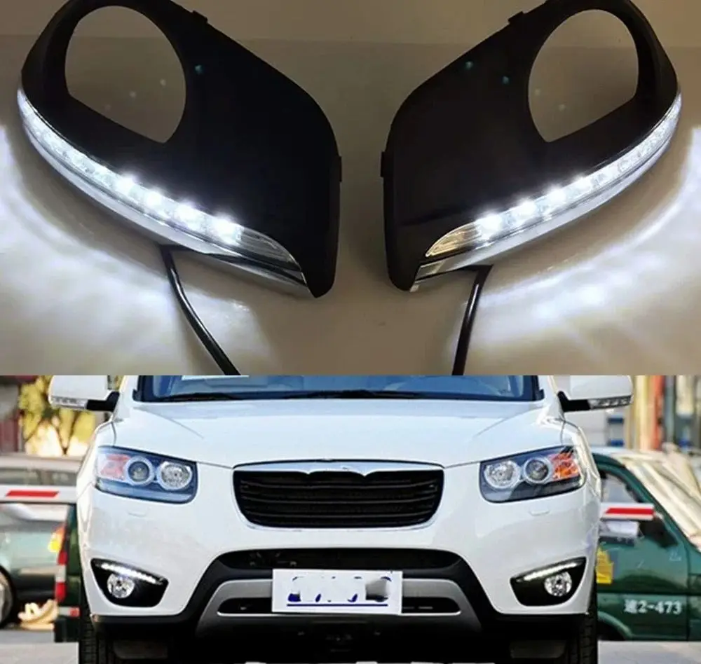 

For Hyundai Santa Fe SantaFe 2010 2011 2012 daytime running light DRL led fog lamp cover with yellow turning signal functions