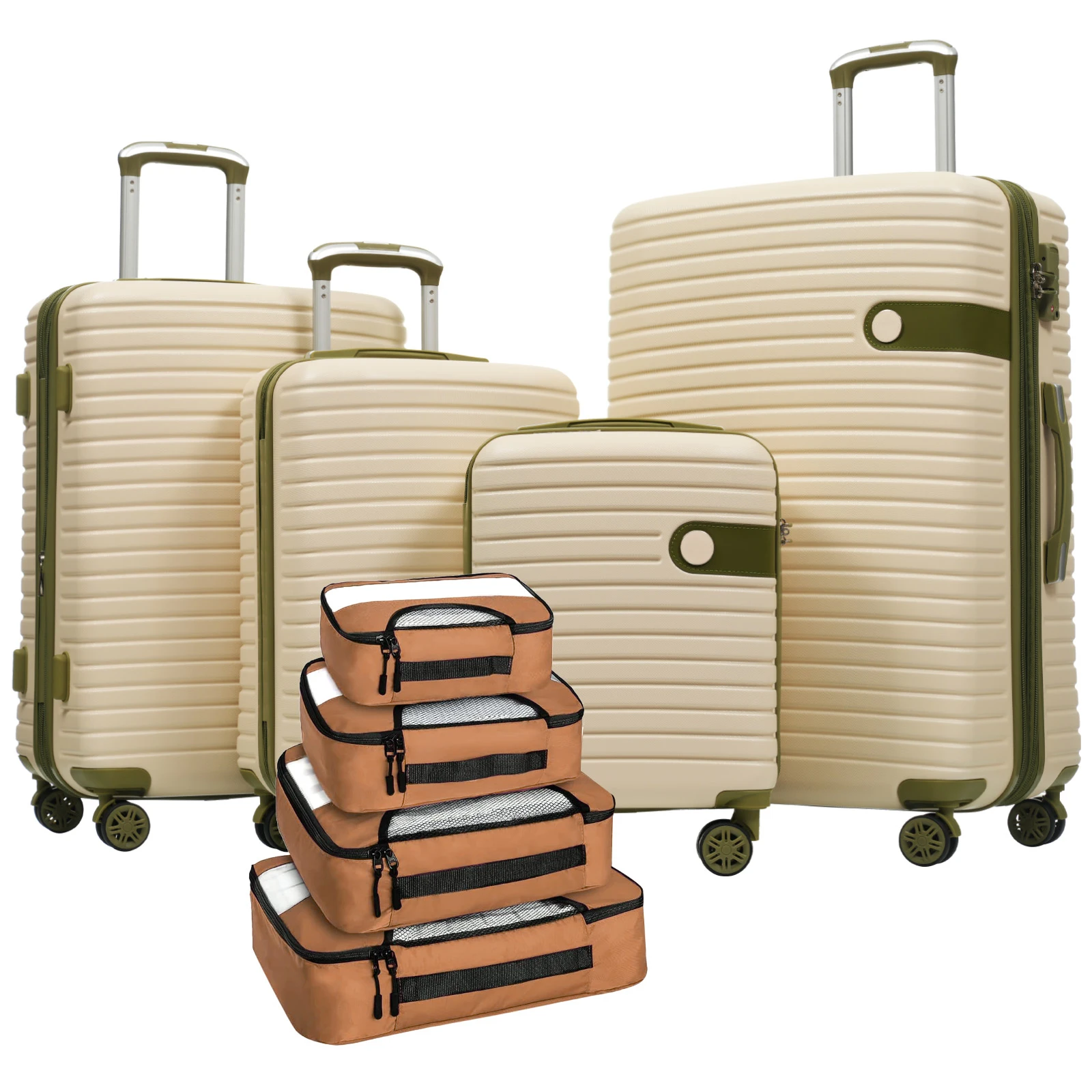 

4 Piece Luggage Set Suitcase Set, ABS Hard Shell Lightweight Expandable Travel Luggage With 4 Packing Cubes, TSA Lock,
