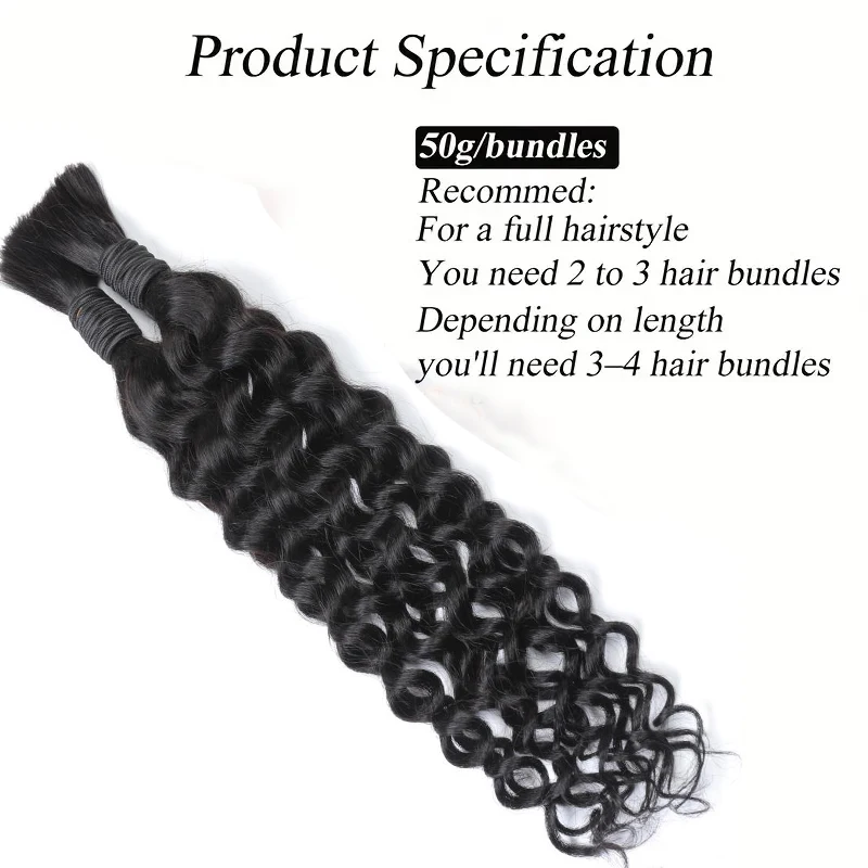Boho Water Wave Human Hair for Braiding 50g/Bundle 16-26 Inch Curly Bulk Hair for Boho Braids No Weft Hair Extensions 100/300g