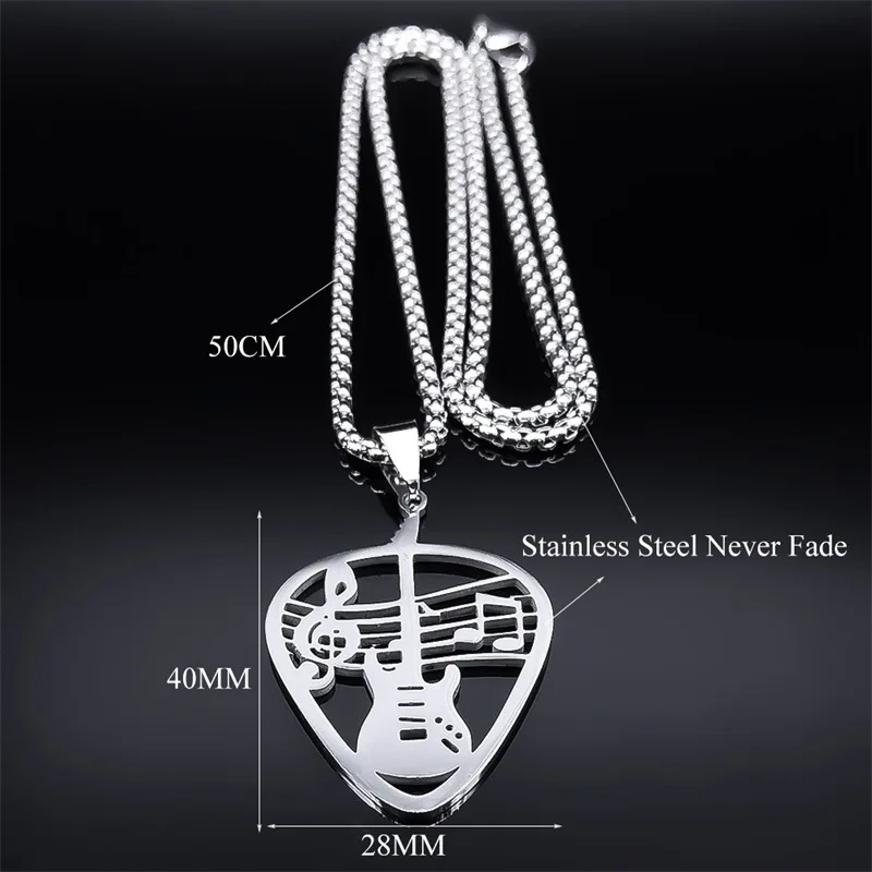 New fashion guitar pick pendant necklace for women men stainless steel punk rock notes clavicle chain jewelry