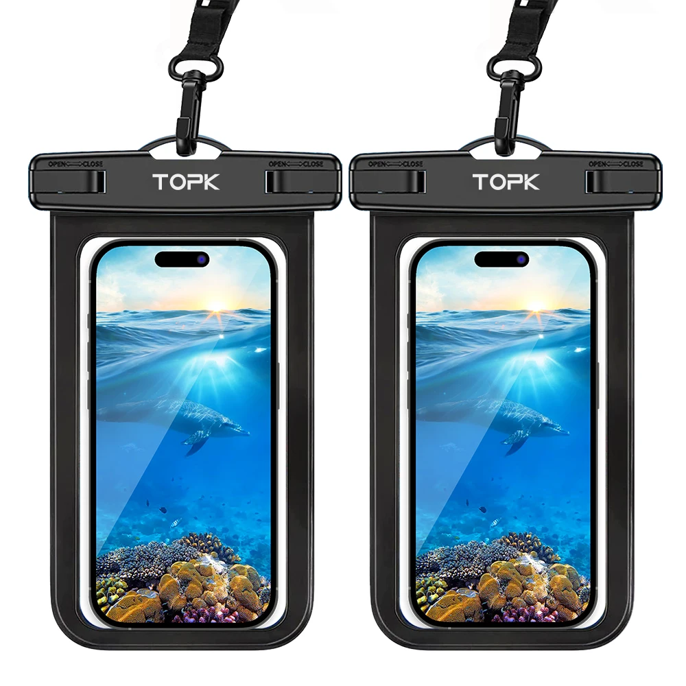 TOPK Waterproof Phone Pouch Case[2 Pack]IPX8 Waterproof Phone Case for Swimming Dry Bag with Clip Strap for iPhone 15 Up to 7”