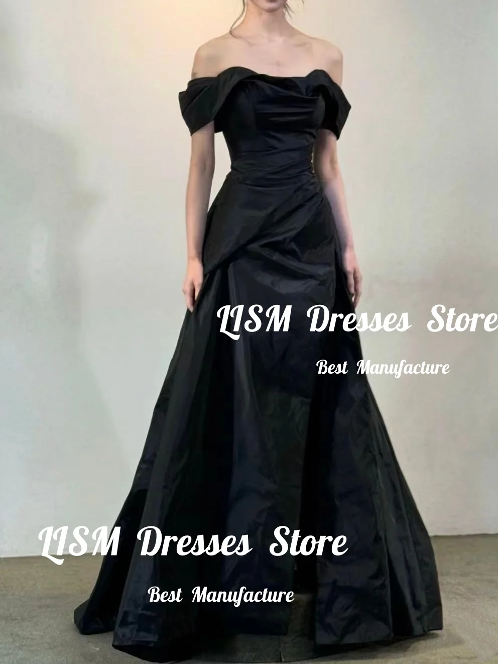 Lism Modern Black Wedding Dress Sweetheart Off Shoulder Corset Taffeat A-Line Korea Photo shoot Bridal Reception Gown Customized