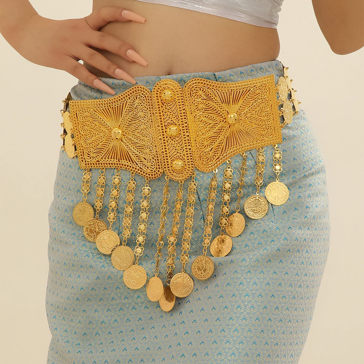 Waist Chain Alloy Coin Fringe Hollow Gold Body Belt Simple Women Exaggerated Decorative One Size
