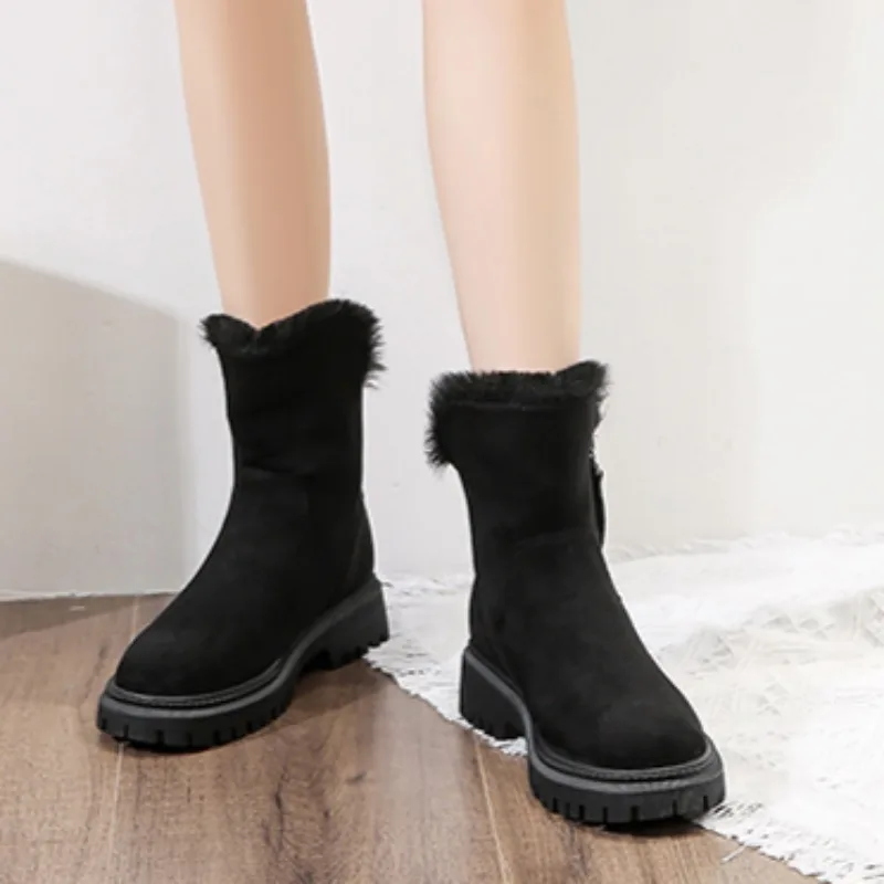 2024 Winter New Korean Version Plus Velvet Warm Snow Boots Female Short Tube Cotton Boots Tassel Zipper Boots Cotton Shoes Botas