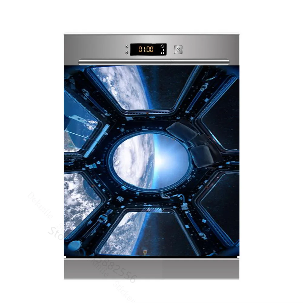 Relief Figures Dishwasher Sticker Panel Decal Vinyl Sticker Starry Mandala Architecture Wooden Door Kitchen Home Decoration