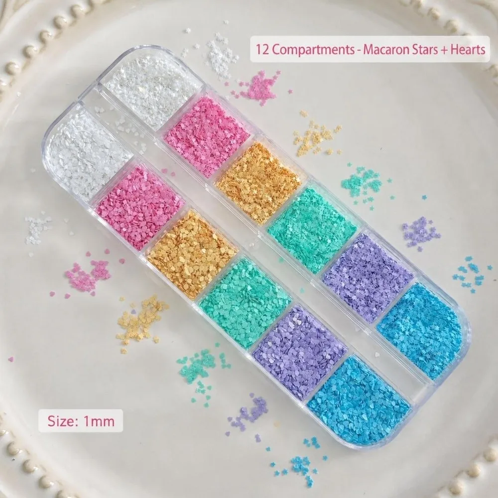 12 Grids Nail Art Sequins Kit Polka Dots Mixed Shape Nail Charms Decorations Multicolor Star Nail Art Glitter Set