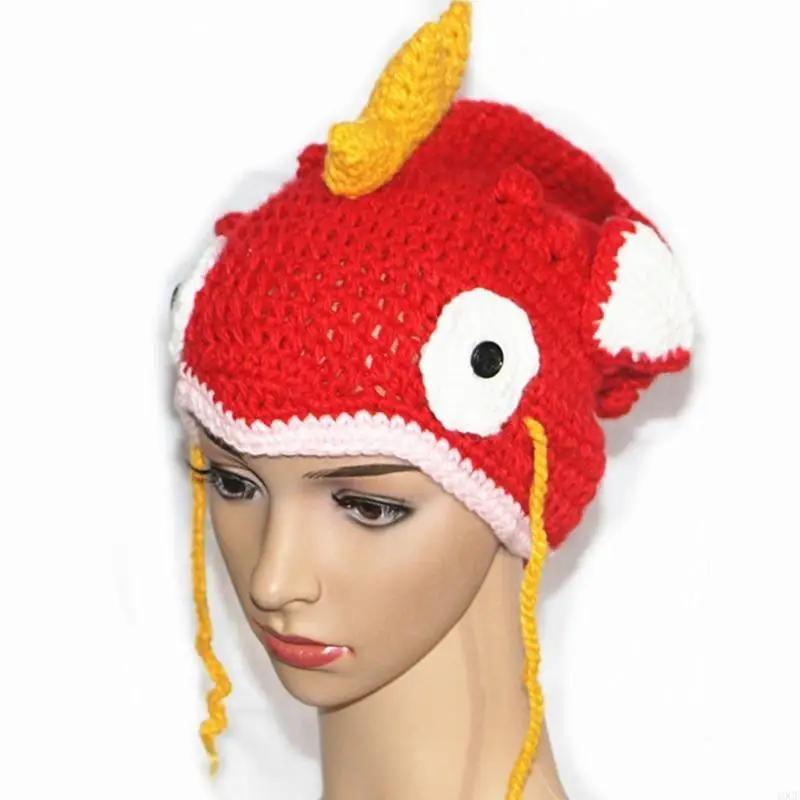 الكبار الاطفال اليدوية الكروشيه قبعة صغيرة محبوكة قبعة مضحك اللون ذهبية الكارب الحيوان مطاطا بسط قبعة الجمجمة تأثيري حفلة