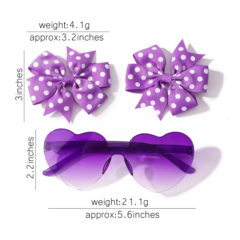 Conjunto de 3 pinzas para el pelo para niña, accesorios para el cabello para niña, horquilla de lunares sólidos, gafas de sol de corazón de colores,