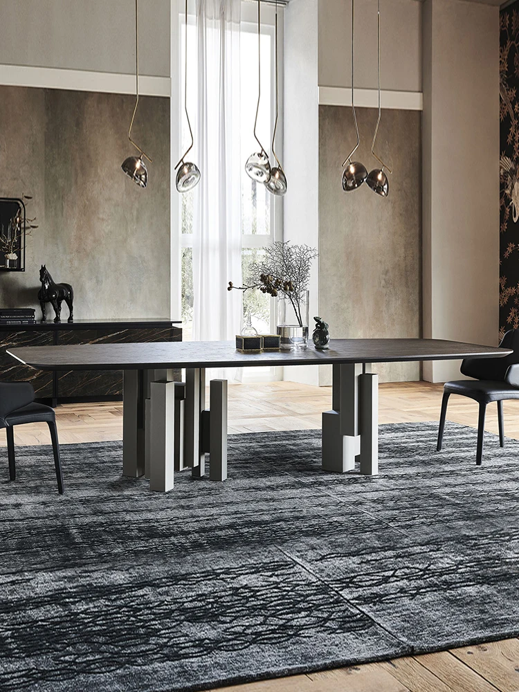 

Italian minimalist solid wood rectangular dining table villa restaurant designer modern light luxury dining table