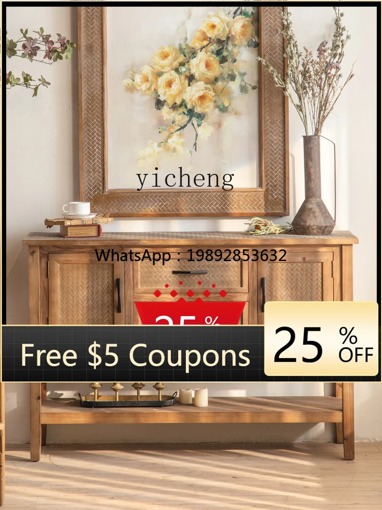Solid Wood Retro Domestic Tea Cabinet Living Room Wall Integrated Home Storage Aisle Curio Cabinet