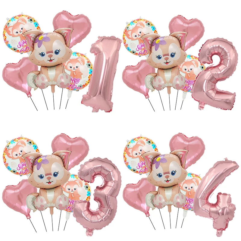 2022 New Disney Fox Toy Kawaii Linabell Balloons Cartoon Foil Balloons Baby Shower Number Foil Balloon Wedding Decorate Supplies