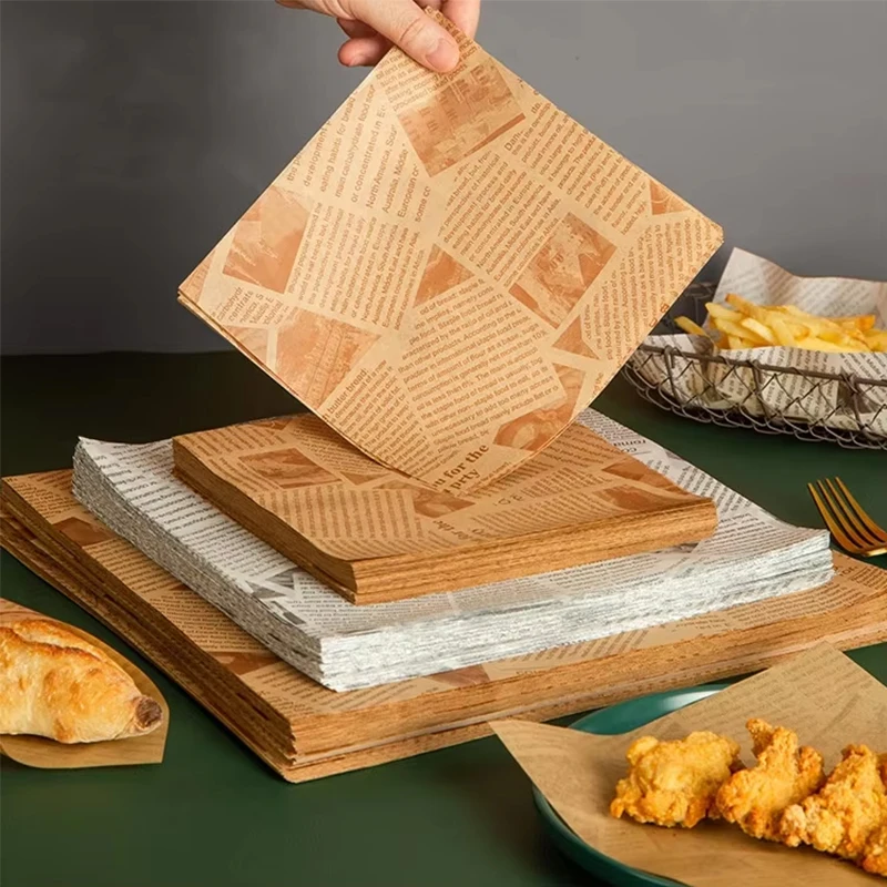 50/100Pcs Oil Proof Wax Paper for Food Baking Barbecue Burger Fries Bread Baking Paper Oil-absorbing Paper Kitchen Accessories