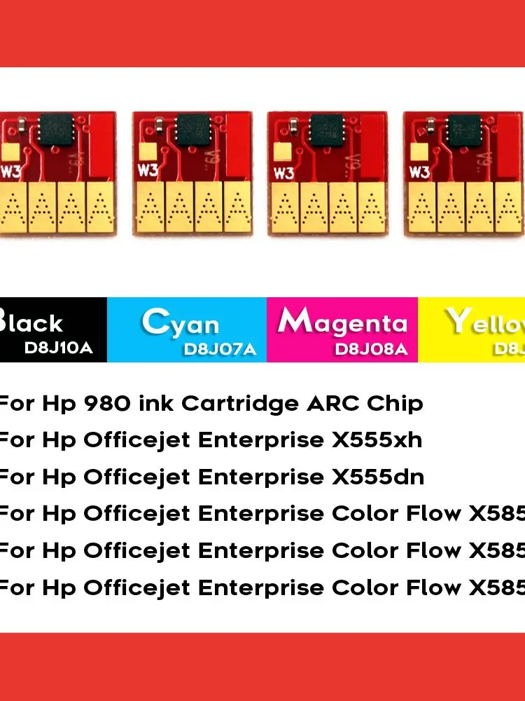 BOMA-TEAM HP980 HP980XL 980 Auto Reset Chip For HP Officejet Enterprise Color Flow X585z X585xh X555 X585 Printer Ink Cartridge image 6