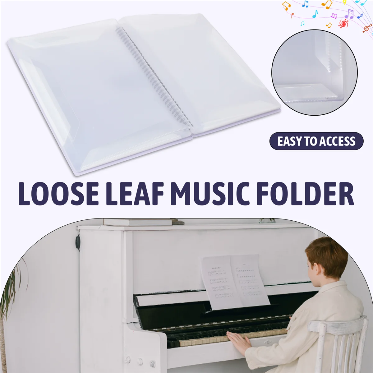 

【Ценная цена!】Папка для нот, емкость 60 страниц, ноты/держатель, подходит для формата A4, записываемая и съемная (фиолетовая)