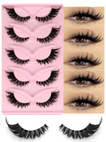 GROINNEYA Cat Eye Eyelashes 5 Pairs Fox Eye Lashes Faux Mink Lashes Fluffy Strip False LashesNatural Look Eyelashes Lash