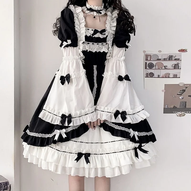 

plus Size k Lolita Skirt Women's Soft Girl School orm Sle Long Sve Princ Dr Commute Friendly Spring Faion