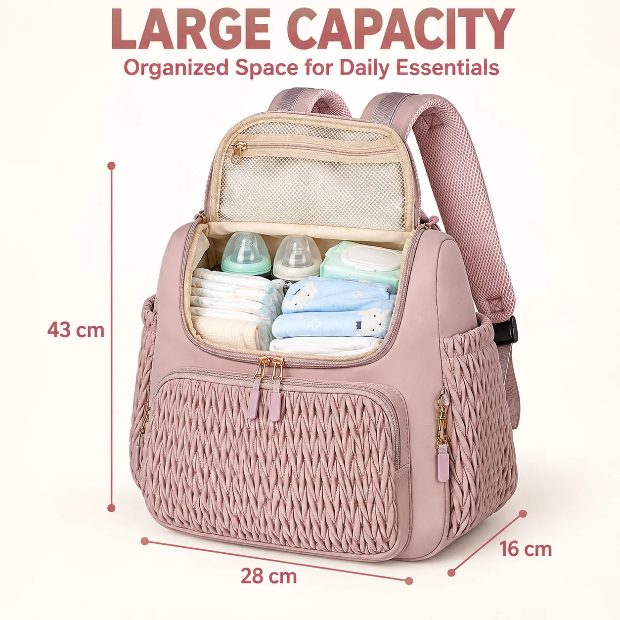 Multifunction Diaper Bag Backpack with Changing Pad, Insulated Bottle Pockets and Stroller Straps for Baby Travel
