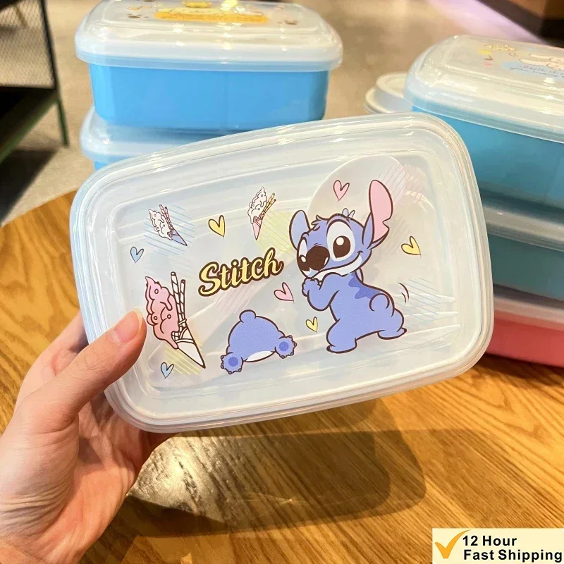 Fiambrera de Stitch para niños, caja de almuerzo portátil de Disney, Kawaii, Elsa, Bento, comida hermética, Crisper, regalo de una sola capa