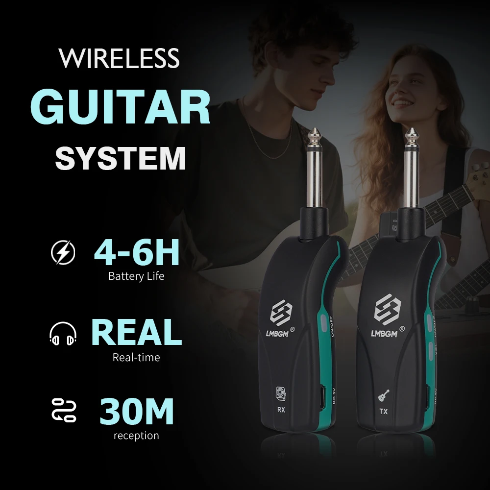 

LMBGM Wireless Guitar Transmitter/Receiver Plug-and-Play USB-C Charging For Electric Guitar, Bass, Drums, and Audio Transmission