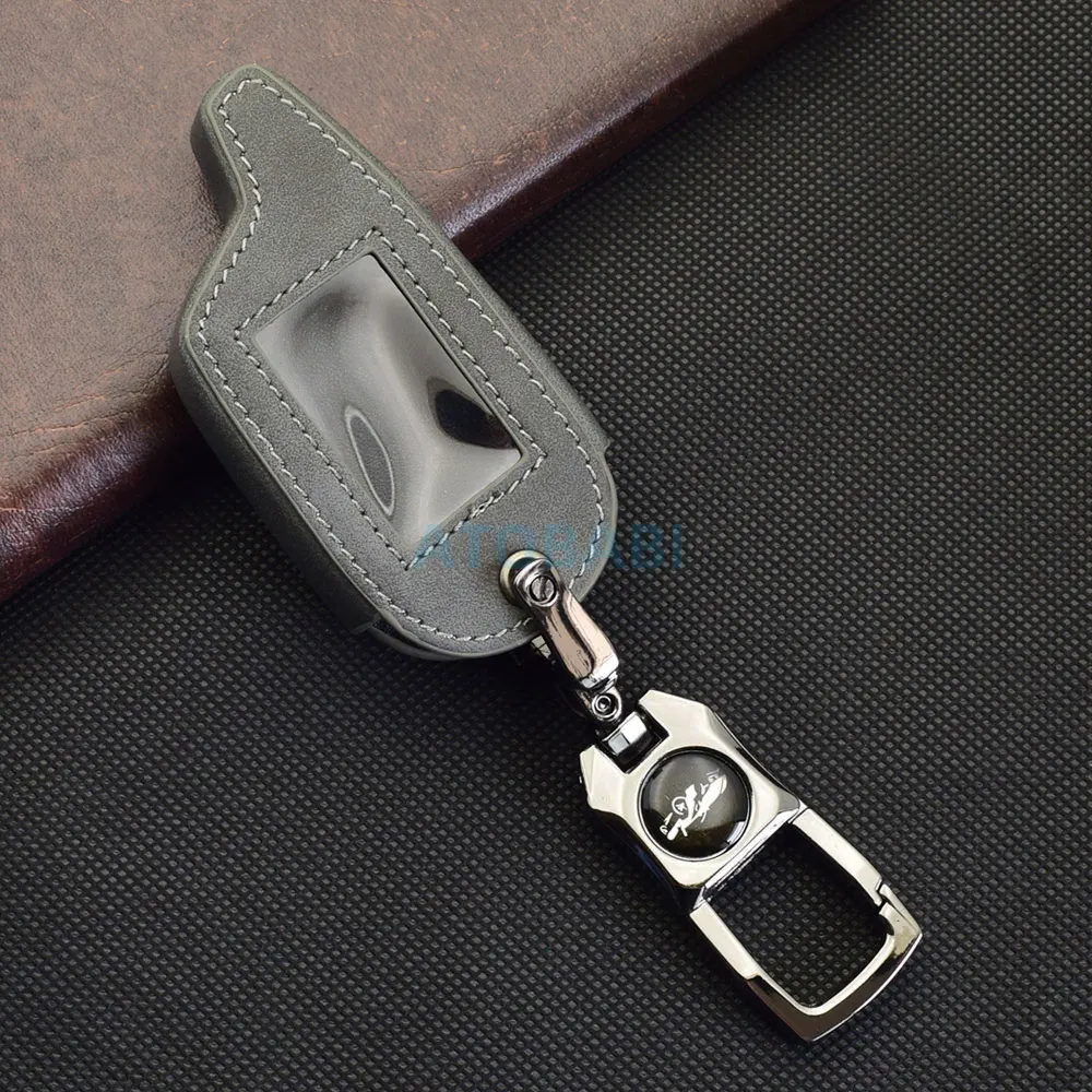 Graue Leder-Autoschlüsselhülle für Pandora DXL 3000 3170 3250 3290 3500 3700 Russland Zwei-Wege-Auto-Alarmsystem LCD-Fernbedienungs-Fob-Hülle – Detail 7
