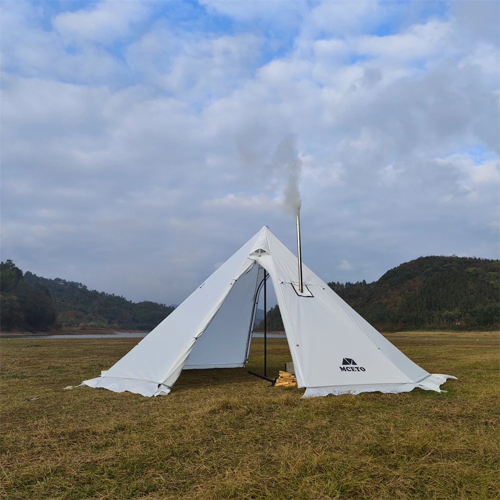 Upgraded 5M Oversized Pyramid Tent With Chimney Hole With Snow Skirt Teepee Tipi Outdoor Camping Tent Shelter 5-8 People