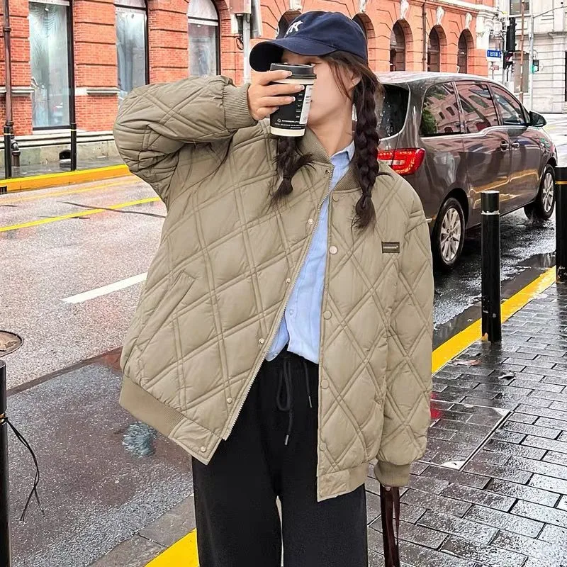 2025 New Winter Cotton-Padded Jacket Women Parkas Fashion Rhombic Baseball Outwear Puffer Coat Thin Cotton Clothes Female B612