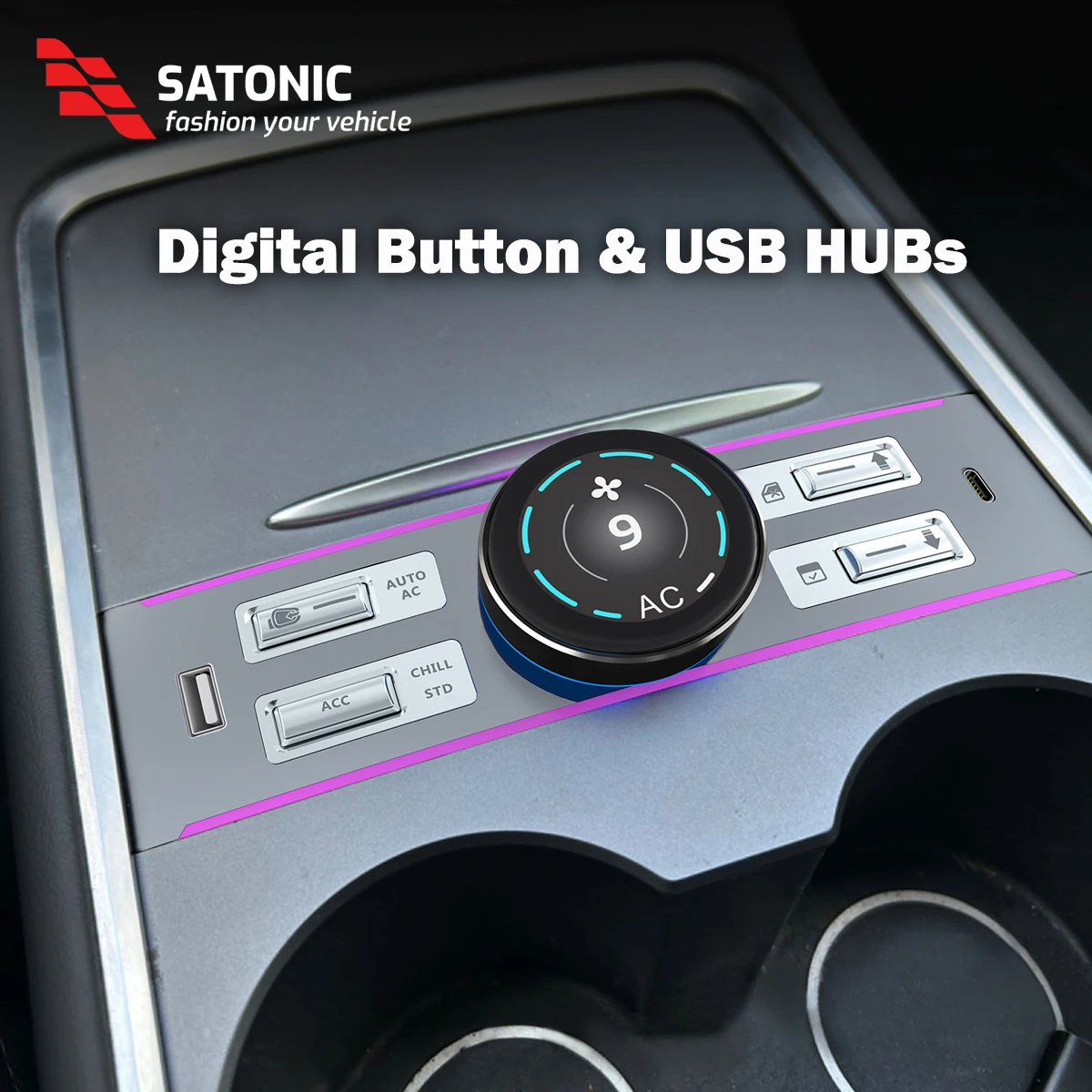 

Model Y Digital Ambient LED Buttons For Tesla Model 3 Y Air Flow Volume Setting USB Type C Quick Charge