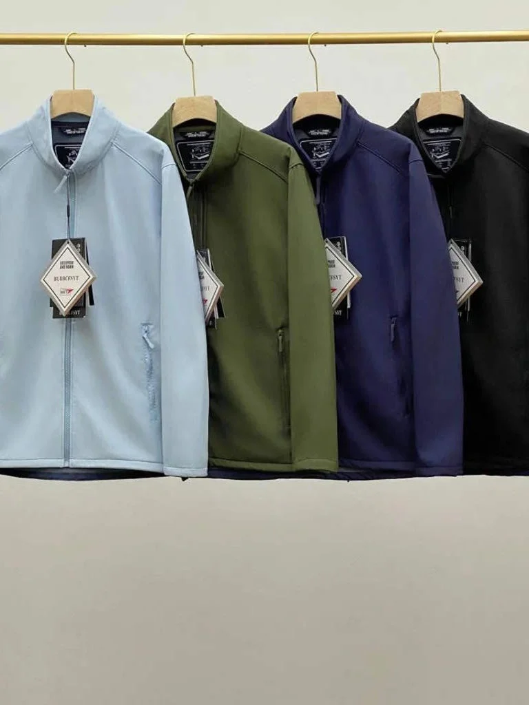 

New Spring Men's Outdoor Soft ell Jaet Windproof Water Resistant Faion Urban Sle Long Sve Zipper Closure Pure Color