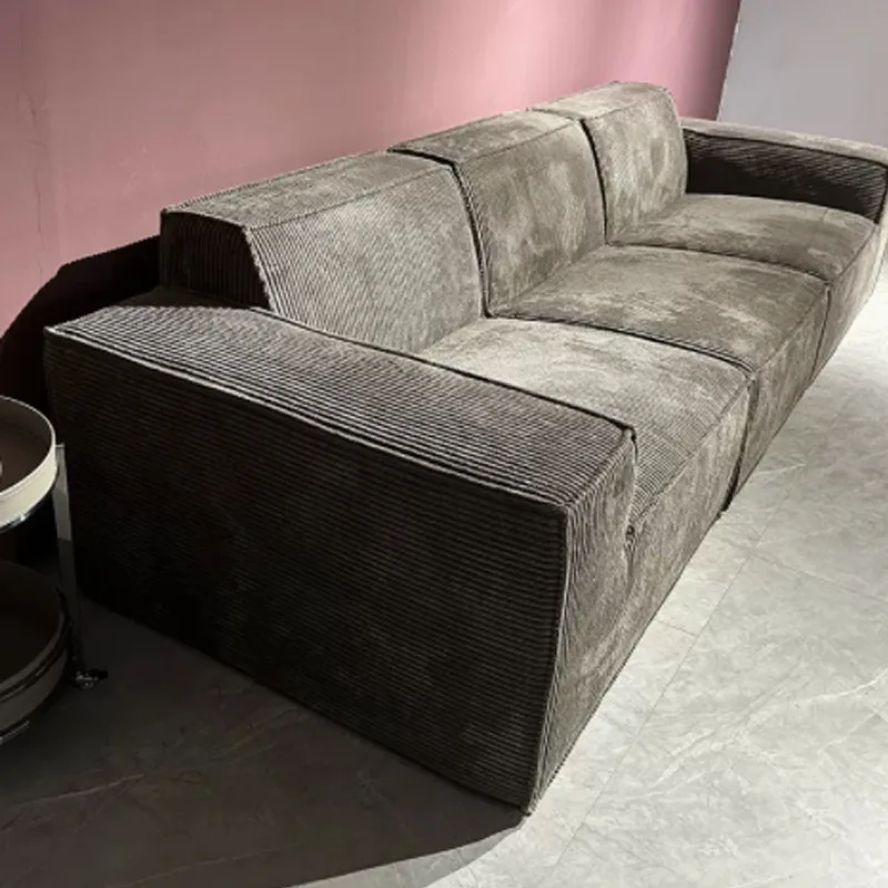 Vacuum compressed tofu sofa, corduroy fabric sofa, living room straight row removable and washable