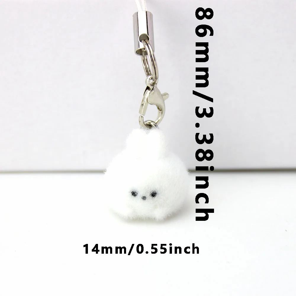 3D Cute Flocking Resin Rabbit Charms for Couples Mobile Phone Pendants Key Rings Earphones Bag Dcorations Jewelry Gifts