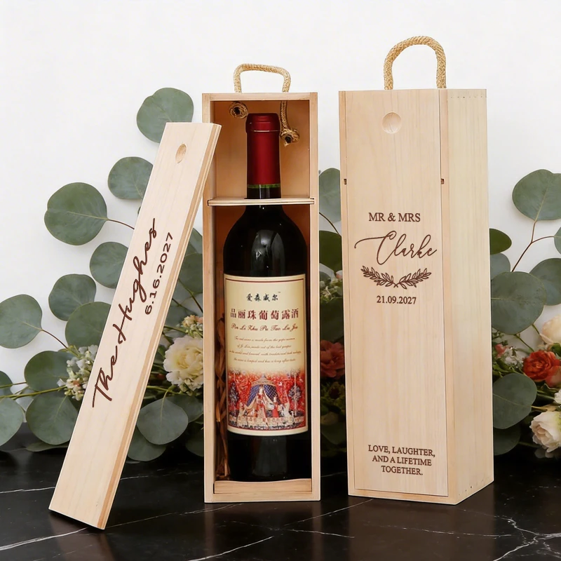 

Personalized Wooden Wine Box Champagne Box for Wedding Present, Birthday Gift, Custom Gift Box for Wine Lovers, NO RED WINE