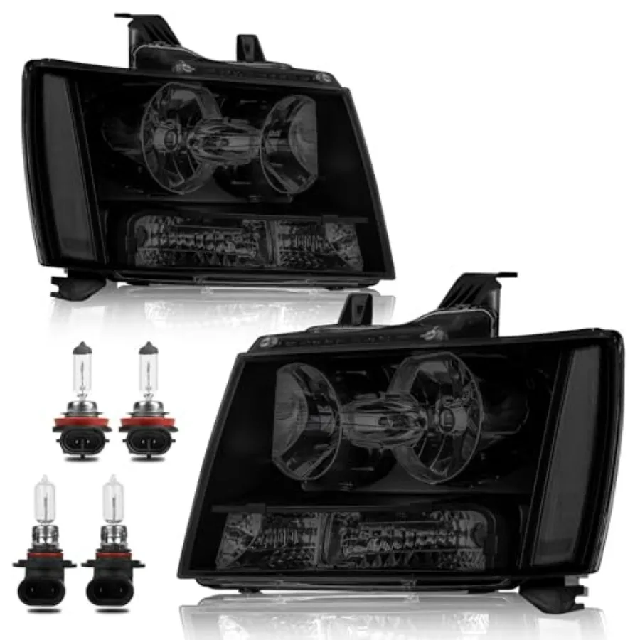 

Headlight Assembly Compatible for 2007-2014 Chevy Tahoe Suburban 1500 07-2013 Avalanche Suburban 2500 Front Lamp w/Bulb Black H