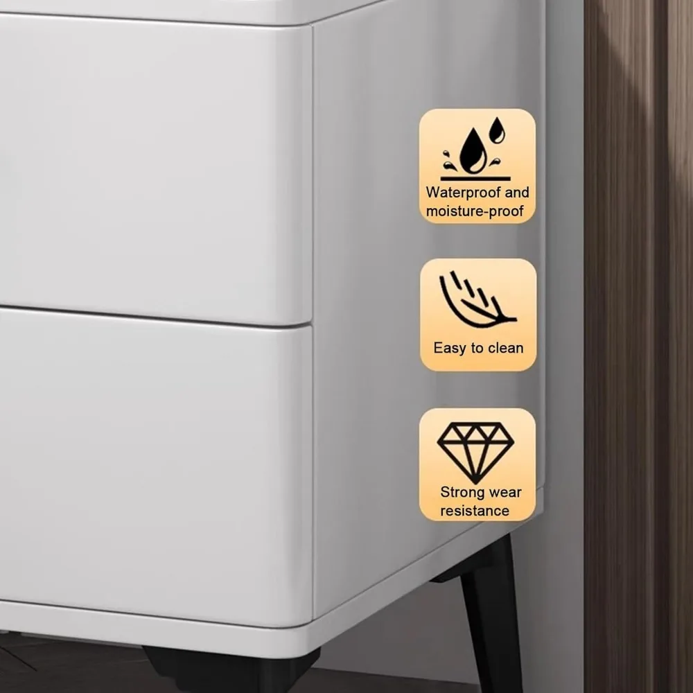 Meja Nakas Penyimpanan Ramping dengan Laci, Permukaan Batu Slate, Finishing Abu-abu Tua, Cocok untuk Kamar Tidur dan Ruang Tamu