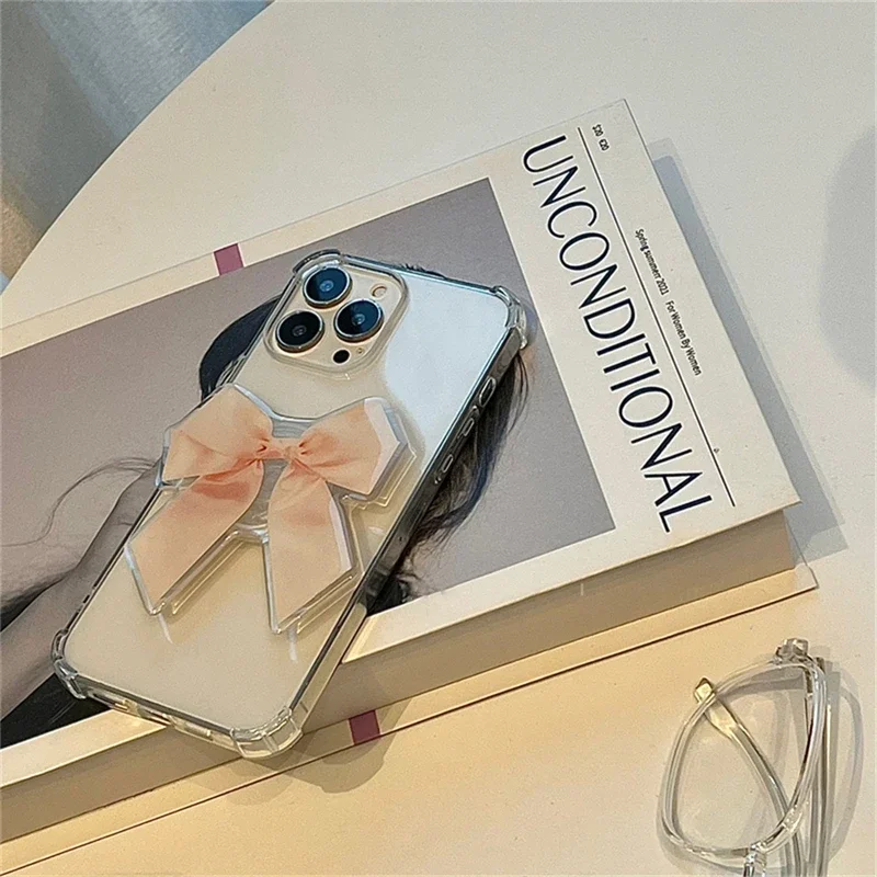 الكورية لطيف الشريط القوس قوس قبضة الهاتف توك جميل Bowknot حامل الدائري آيفون 15Pro ماكس اكسسوارات حامل حامل