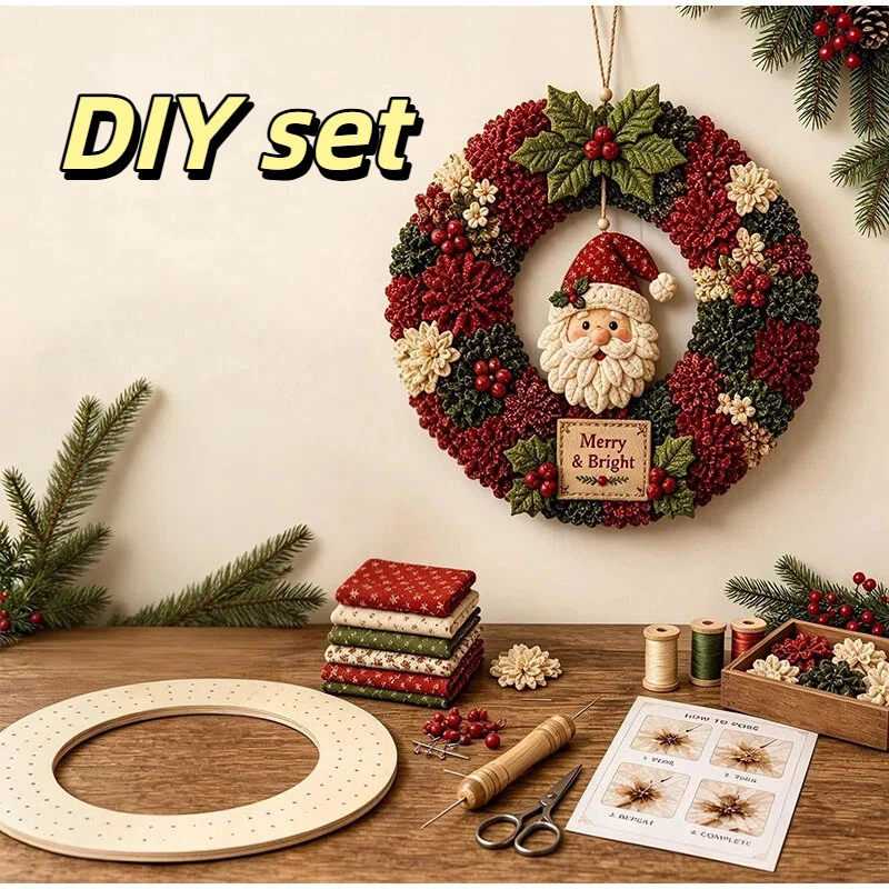 3D Fabric Poke Wreath DIY Craft Kit - Fabric Art Set Christmas Wreath For Handmade Christmas Wreath For Adults And Beginners