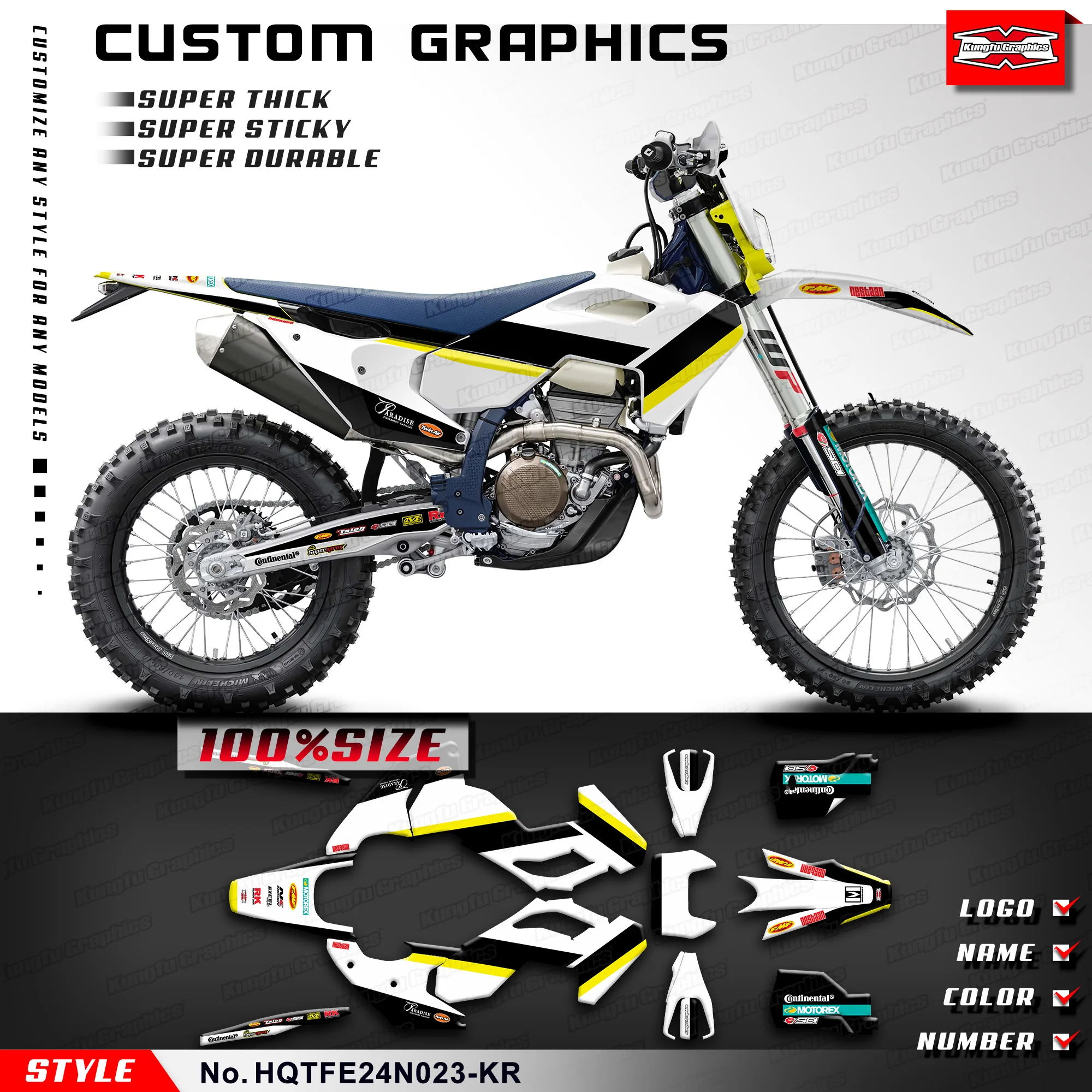 

KUNGFU GRAPHICS Adhesive Sticker Wrapping for HUSQVARNA TE 150 250 300 300pro / FE 350S 350W 450 501W 2024-2025, HQTFE24N023-KR