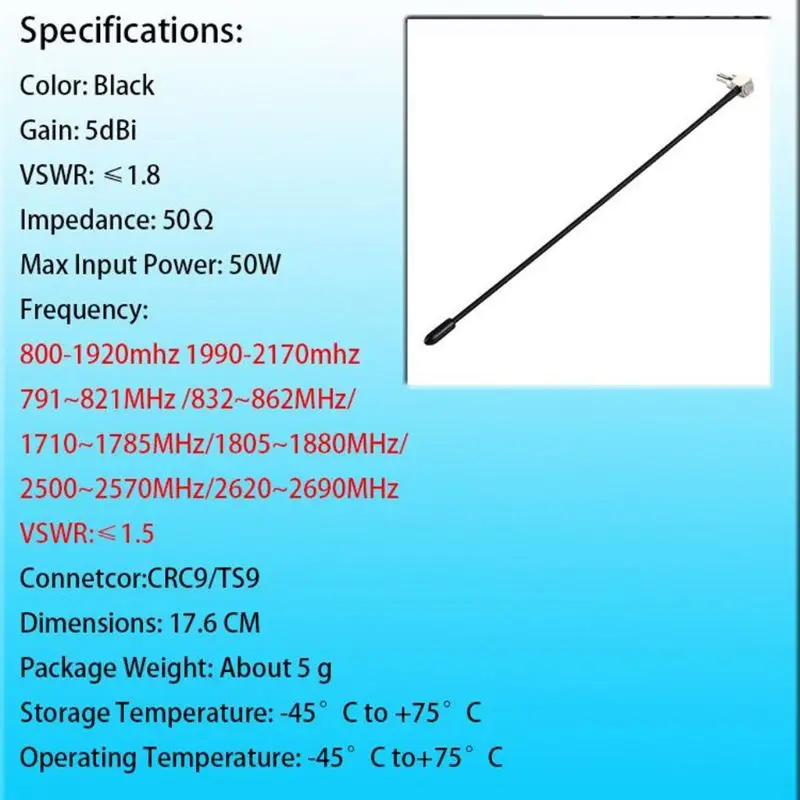 4G LTE Antenna TS9/CRC9 Connector 5dbi High Gain Aerial for Hua-wei E398 E5372 E589 E392 Zte-MF61 MF62 Aircard 753s