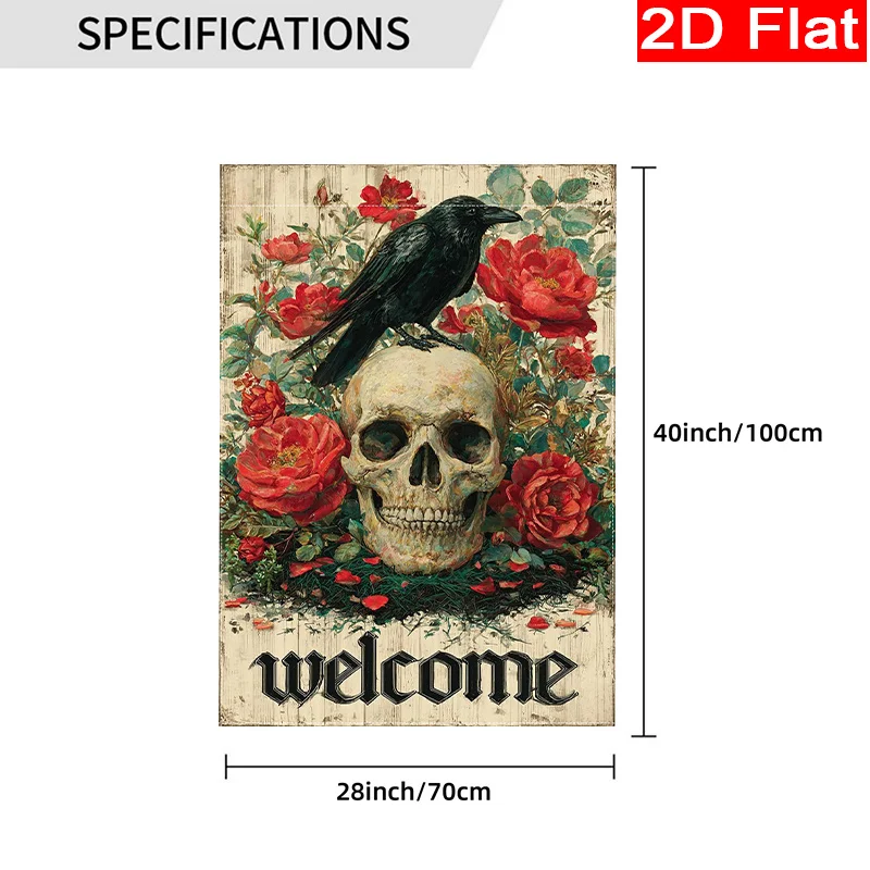 2D Flat - 2D Flat Halloween Welcome Skeleton Rose Crow Garden Flag (1)-28X40 Inch Outdoor Garden Flag Double-Sided Home Decoration Courtyard Decoration Outdoor Decoration Lawn Decoration Solely Flag