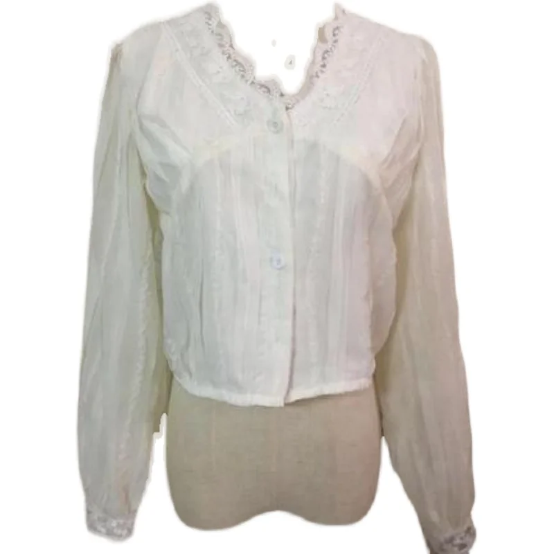 

Chic Sweet Lace irt Women's Spring Faion Bubble Long Sve V-Ne Mature Design Sense of Mature Top Women's Blouse